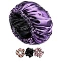 Simmi Satin Silk Hair Bonnet Cap for Sleeping and Bathing, Reversible Color With Primium Satin Scrunchies | For All Hair Types, Curly Hair | Gift for Women and Girls (Wine)