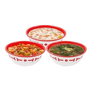 simparte plastic serving bowls set of 3 300 ml each  bpa free dishwasher safe food grade amp reusable  lightweight amp durable snack bowls for kitchen chutney amp dessert  red design