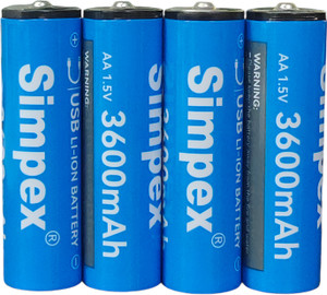 simpex 3600mah high power aa rechargeable lithium ion battery with c type charging  camera battery charger