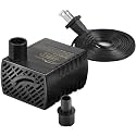 Simple Deluxe 80 GPH Submersible Pump with Adjustable Intake &amp; 6' Waterproof Cord for Hydroponics, Aquaponics, Fountains, Ponds, Statuary, Aquariums &amp; more, Black