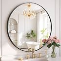 Simple Deluxe 28 Inch Round Bathroom Mirror, Black Vanity Mirror with Metal Frame, Modern Circle for Bathroom, Entryway, Bedroom, Living Room, Wall Mounted Decorative Mirrors (Black)