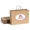 Simple Deluxe 50 Pack 16x6x12 Inch Kraft Paper Bags with Handles - 25 Lb Capacity, 100% Recycled (Premium 100GSM) Natural Brown for Retail & Gift Packaging, Made in USA