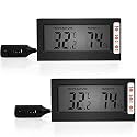 Simple Deluxe Digital Thermometer and Humidity Gauge with Remote Probes for Brooder Reptiles Terrarium, 2 Pack, Black