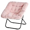 Simple Deluxe Oversized Square Moon Chair for Adults, Soft Faux Fur Folding Lounge Chair with Sturdy Steel Frame, Comfortable Reading Gaming Chair for Living Room, Bedroom, Pink