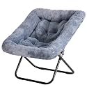 Simple Deluxe Oversized Square Moon Chair for Adults, Soft Faux Fur Folding Lounge Chair with Sturdy Steel Frame, Comfortable Reading Gaming Chair for Living Room, Bedroom, Gray