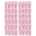 Simple Houseware 24 Pockets Large Clear Pockets Over The Door Hanging Shoe Organizer, Pink (56" x 22.5") (Pack of 2)