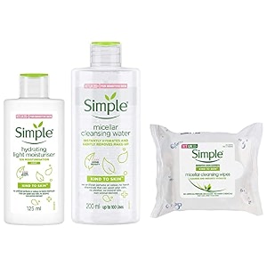 simple kind to skin hydrating light liquid moisturiser 125 ml amp kind to skin micellar cleansing water 200 ml amp kind to skin micellar cleansing wipes 25 wipes
