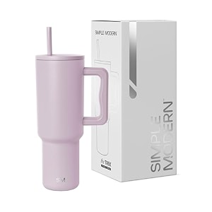 simple modern 40 oz trek tumbler with handle and straw lid  cup holder friendly insulated stainless steel travel mug  lavender mist