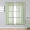 Simplebrand Light Green Sheer Curtains 63 Inch Length 2 Panels, 59"W x 63"L