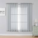 Simplebrand Light Grey Sheer Curtains 63 Inch Length 2 Panels, 59"W x 63"L