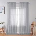 Simplebrand Light Grey Sheer Curtains 96 Inches Long 2 Panels, 59"W x 96"L