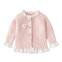 Simplee kids Baby Girl Thin Sweater Solid White Pink Cardigans for Toddler 0-3Years