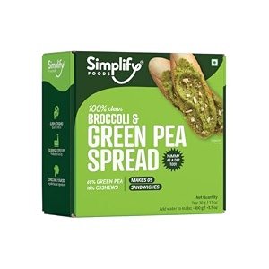 simplify broccoli amp green pea spread - 30gm pack of 1 - family friendly  makes 100gm for 5 sandwich  tasty amp easy dip mix with 100 natural ingredients