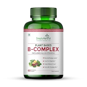 simply herbal plant based vitamin b complex capsules b-complex vitamin b1 b2 b3 b5 b6 b7 b9 amp b12  supports healthy blood cells metabolism amp improve body energy level 60 capsules