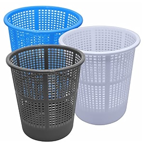 simply home jali 222 open plastic dustbin for homeofficeorganization etc set of 3 pcs 7 ltr dustbin color blue grey white