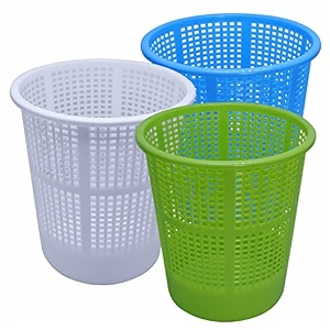 wonder simply home jali 222 open plastic dustbin for homeofficeorganization etc set of 3 pcs 7 ltr dustbin color blue green white