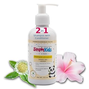 simply kids 2-in-1 shampoo amp conditioner for 4-12 years  ph balanced efficacy proven  softens strengthens amp detangles  natural ingredients no harmful chemicals  tear-free gentle formula  safe for all hair types  175ml