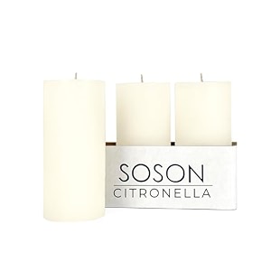 simply soson citronella candle - citronella scented pillar candles ivory - 3x6 inch - 3 pack - long lasting burn outside candles for garden yard balcony summer camping