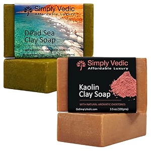 simply vedic pack of 2 herbal soap bar collection for body hand face dead sea1 kaolin clay1 cold pressed with coconut oil handmade gift set for men amp women 35 oz x 2