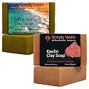 Simply Vedic Pack of 2 Herbal Soap Bar Collection For Body, Hand, Face; Dead Sea(1), Kaolin Clay(1). Cold Pressed with Coconut Oil, Handmade. Gift Set for Men & Women (3.5 Oz. X 2)