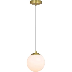 simran handicrafts 1 light globe pendant light adjustable kitchen hanging ceiling light satin brass finish white glass shade corded electric
