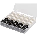 Simthread 25pcs 15White+10Black Prewound Bobbin Thread Size A Class 15 (SA156) 60WT with Clear Storage Plastic Case Box 70D/2 Compatible with Brother Embroidery Thread Sewing Thread Machine DIY
