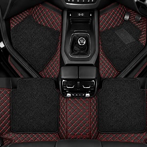 sinex 7d car mat full set for mahindra xuv 300 model  2019-2025  luxury leather double car floor mat complete set  100 waterproof and washable  color  black-red