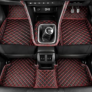 sinex 7d car mat full set for hyundai exter model  2023-2025  luxury leather double car floor mat complete set  100 waterproof and washable  color  black-red