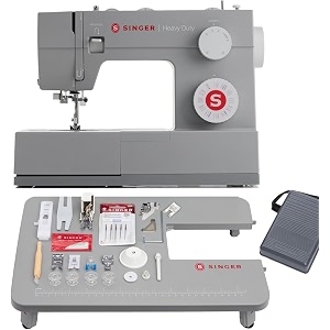 singer heavy duty holiday bundle  4452 sewing machine with extension table amp 2 presser feet  strong motor 110 stitch applications full metal frame 1-step buttonhole amp led light