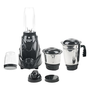 singer nutrio mixer grinder with 4 jars  500-watt  3 speed control with incher  shock proof abs body  isi mark  2 years warranty  black