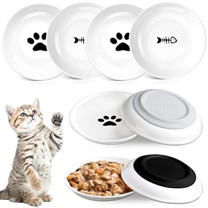 4 pcs cat food bowl anti whisker fatigue cat dishes with nonslip silicone bottom whisker friendly ceramic shallow wide kitten plates for food water indoor small dog animals pets feeding