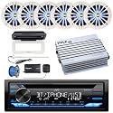 Single DIN AM/FM Radio Bluetooth CD Player Receiver, Radio Cover, 6x 6.5" 2 Way 180 Watt Multicolor LED Speakers (White), 4-Channel Amplifier, Satellite Radio Tuner Kit, Antenna, Wire