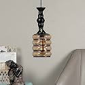 Single Hanging Black Shade Lights with Amber Glass for Living Room, Lamps for Bedroom Also for Restaurants and Kitchen (Pack of 1) (Without Bulb)
