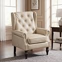 Single PU Recliner Chair, Diamond Quilted Accent Armchair, Camel