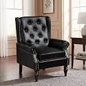 Single PU Recliner Chair, Diamond Quilted Accent Armchair, Black