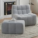 Single Seated Bean Bag Chair with Ottoman, Comfy Lounge Chair with High-Rebound Memory Foam, Upholstered Accent Chair Lazy Sofa for Living Room, Bedroom, Apartment (Grey)