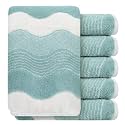 SINLAND Microfiber Facial Cloths Fast Drying Washcloth 12x12inch Wave Pattern 6 Pack