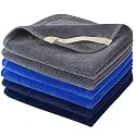 SINLAND Microfiber Facial Cloths Fast Drying Washcloth 12inch x 12inch (6pack, Blue+Navy Blue+Grey)