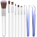 Sinmoe 10 Pieces Cake Candy Decorating Brushes Tools Cookie Decoration Brushes Pastry Brush and Stainless Steel Straight and Curved Tip Tweezers Pasta Tweezers for Baking Fondant (Macaron Color)