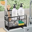 Sinnsally Kitchen Sponge Holder,Sink Caddy Organizer with High Brush Holder,Stainless Steel Sink Box Dish Scrubber Holder,Soap Tray for Kitchen Counter Accessories &amp; Storage Rack(2 Tier - Black)