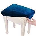 SINOSSO Soft Velvet Vanity Bench Cover, (15"- 19.5") L x (11.8"- 15.7") W Stretch Washable Rectangle Saddle Bar Stool Slipcover, (XS, Navy Blue)