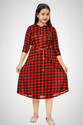 Sinthia Ventures Girls Below Knee Casual Dress (Red, 3/4 Sleeve)