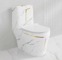SIORE Premium Quality 1008 Shining White Marble commode with Yellow Finishing Line and Round Flush Button Western Commode