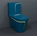 SIORE Premium Quality 1026 Shining Royal Blue commode with Yellow Finishing Line And Round Flush Button Western Commode (Royal Blue & Yellow Line)
