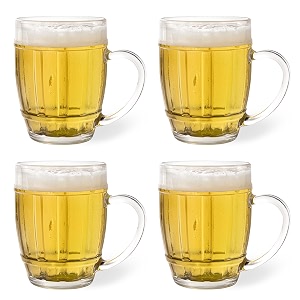 sipologie happy hour beer mug 350ml set of 4 - fun and modern design for every beer occasion - ideal for gifting transparent grid