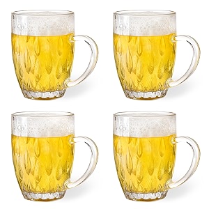 sipologie happy hour beer mug 350ml set of 4 - fun and modern design for every beer occasion - ideal for gifting transparent wave