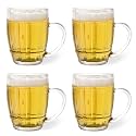 Sipologie Happy Hour Beer Mug 350ml, Set of 4 - Fun and Modern Design for Every Beer Occasion - Ideal for Gifting, Transparent (Grid)