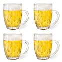 Sipologie Happy Hour Beer Mug 350ml, Set of 4 - Fun and Modern Design for Every Beer Occasion - Ideal for Gifting, Transparent (Wave)