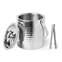 Sipologie Stainless Steel Double Wall Ice Bucket with Tong [1500 ml] – Full Hammered Finish, Insulated with Lid & Handle for Home Bar & Parties