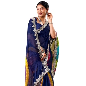 SIRIL Womens Chiffon Bandhani Printed Saree Sequence